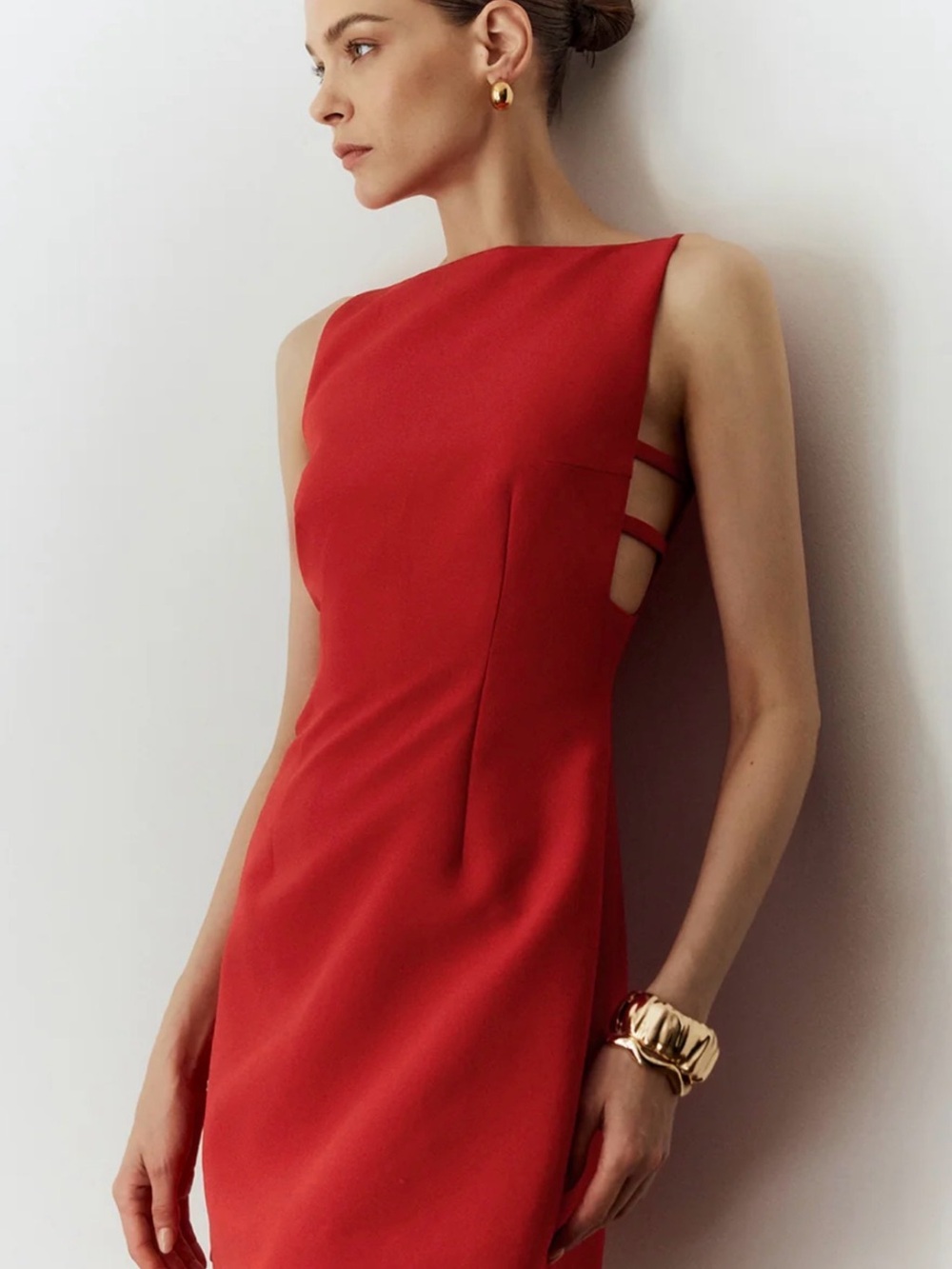 Commense Red Dress with Side Strap Detail